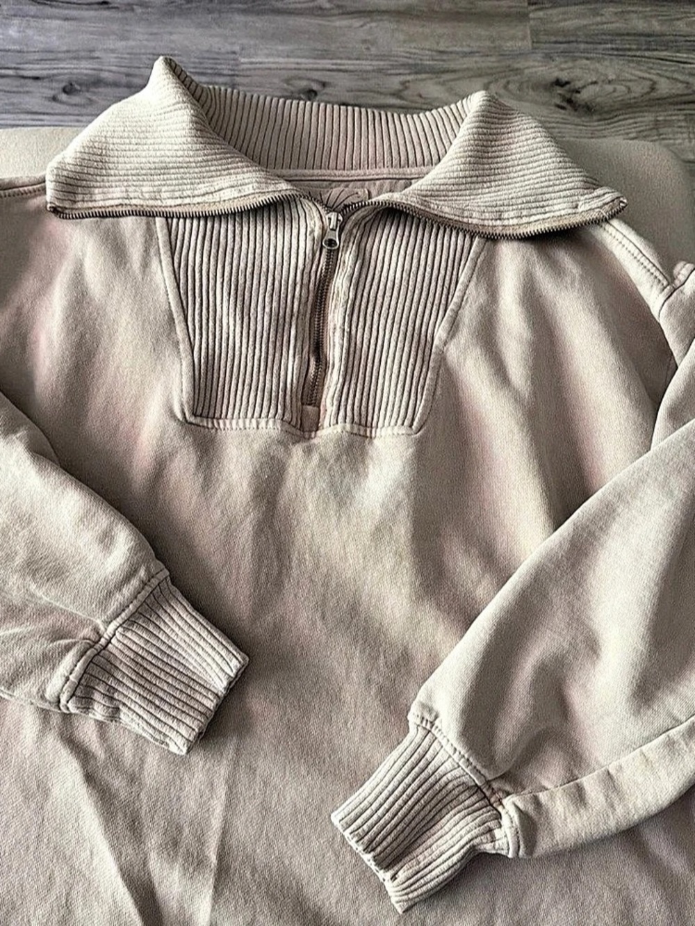 C&C California Sunwashed Quarter Zip Pullover Sweatshirt Beige
